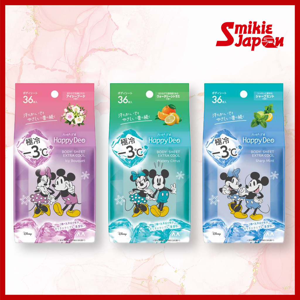 MANDOM Happy Deo Body Sheet Extreme Cool Shampoo มิ้นท์/ น้ำส้ม/น้ำแข็งช่อกลิ่น36แผ่นโดยตรงจากญี่ปุ่