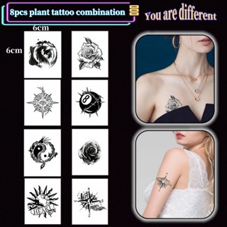 8ชิ้นดอกไม้สีดํารวมกันแบบสักสาวเซ็กซี่ไหล่พืชสักสติกเกอร์รอย…