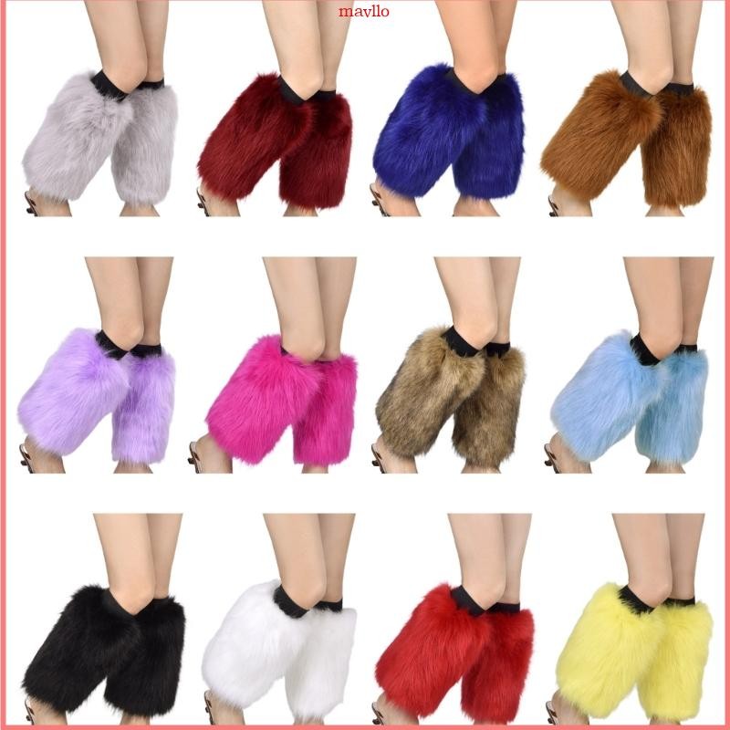 Mavlo ผู้หญิงสีทึบ Furry ขาอุ่นฤดูหนาว Warm Fuzzy Faux Fur รองเท้า Cuffs ครอบคลุมแขนลูกวัวความยาวถุง