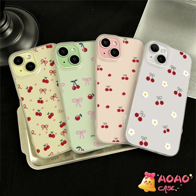 เคสไอโฟน 13 15 สำหรับ iPhone 11 15 13 14 12 Pro Max 7Plus XR 7 8 15 Plus X XS MAX SE 2020 เชอร์รี่สีแดงอ่อนสดชื่นสด