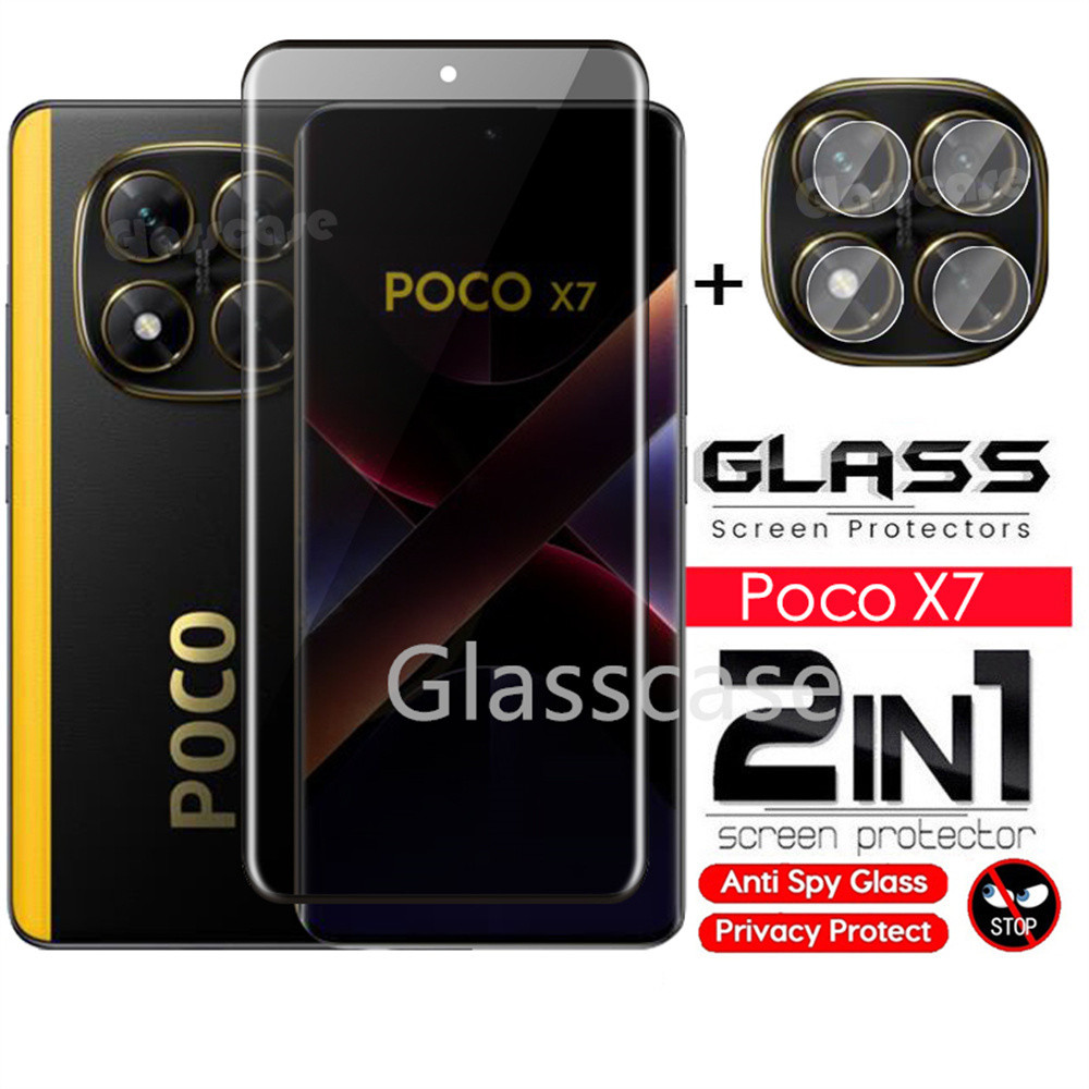 2 IN 1 ความเป็นส่วนตัวป้องกันหน้าจอฟิล์มนิรภัยสําหรับ Xiaomi Poco X7 X 7 pro X7pro PocoX7 PocoX7pro 2025 กล้องกลับเลนส์ป้องกันกระจกฟิล์มด้านหน้าป้องกันคลุมทั้งหมด