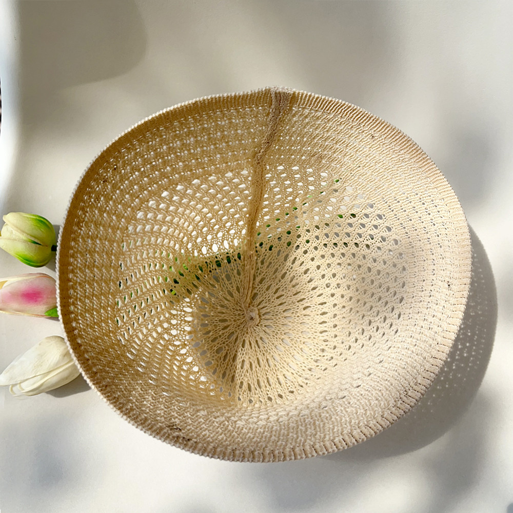 หมวกฤดูร้อนสําหรับผู้หญิงชายหาดปานามาฟางโดมสานถังหมวกกลวงออกหญิงหมวกถักผู้หญิงหมวก - รูปที่ 4