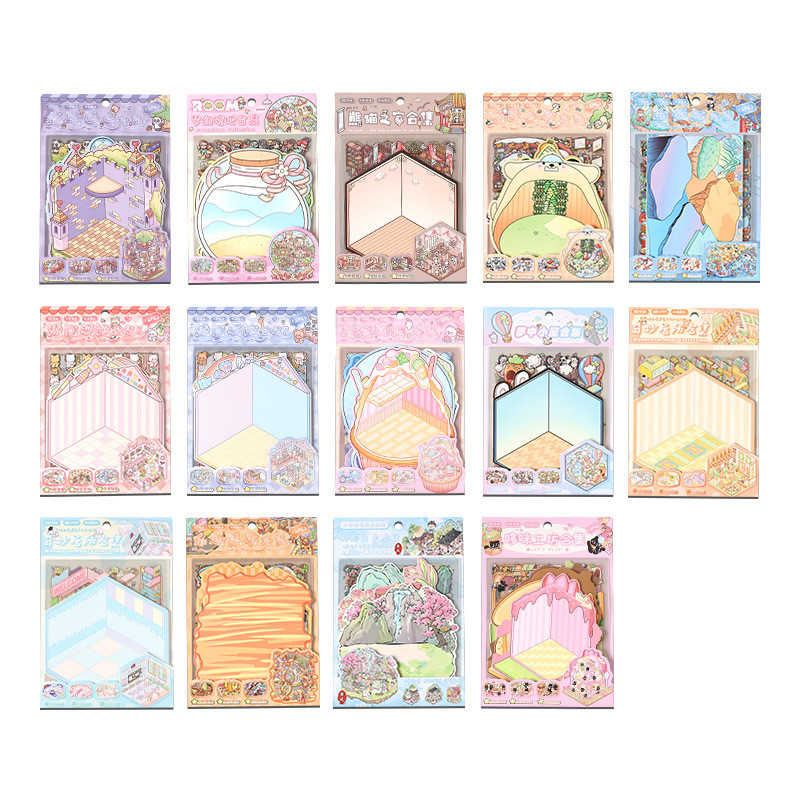 KOWEI 12 ชิ้น [3D Cottage Series] น่ารัก DIY กันน้ําวัสดุสติกเกอร์ฉากคอลเลกชันหลายออกแบบสําหรับ Scrapbooking Journaling Planner เครื่องเขียนโรงเรียนอุปกรณ์ตกแต่ง