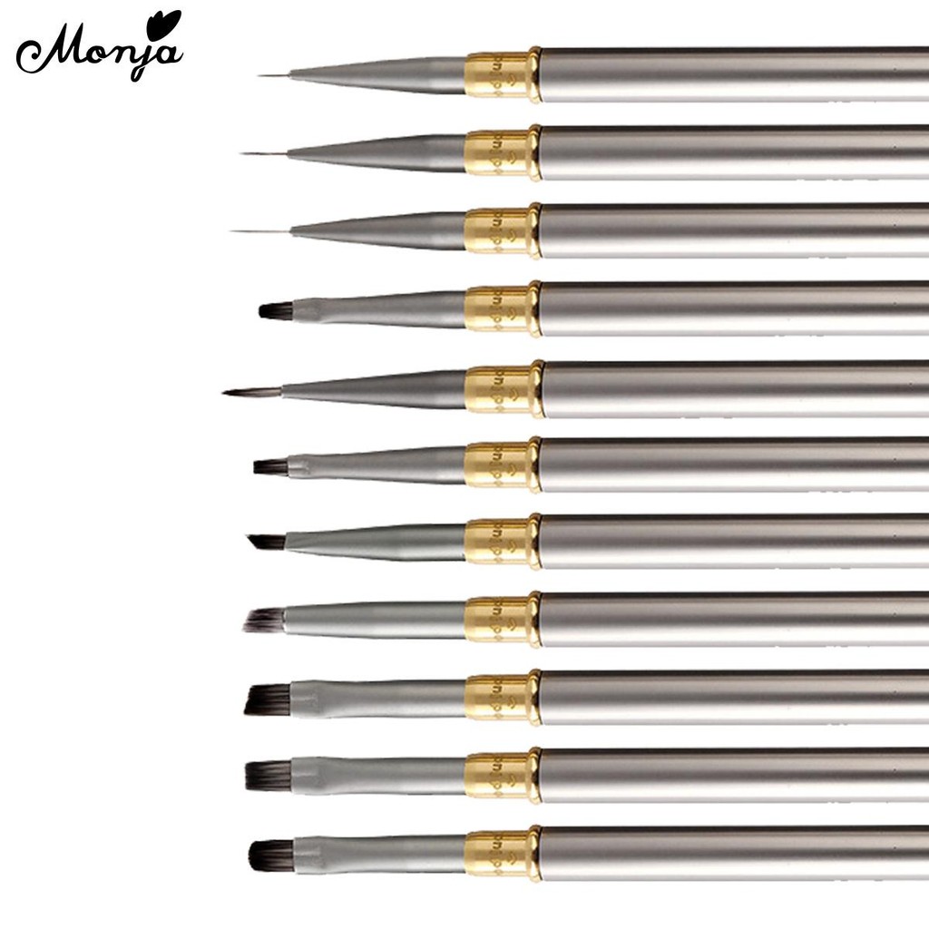 Monja เล็บแปรงลายบาง Linerภาพวาดดอกไม้ 12รูปแบบหัวแปรง Builder Gel Extension เล็บเครื่องมือ Metallic - รูปที่ 6