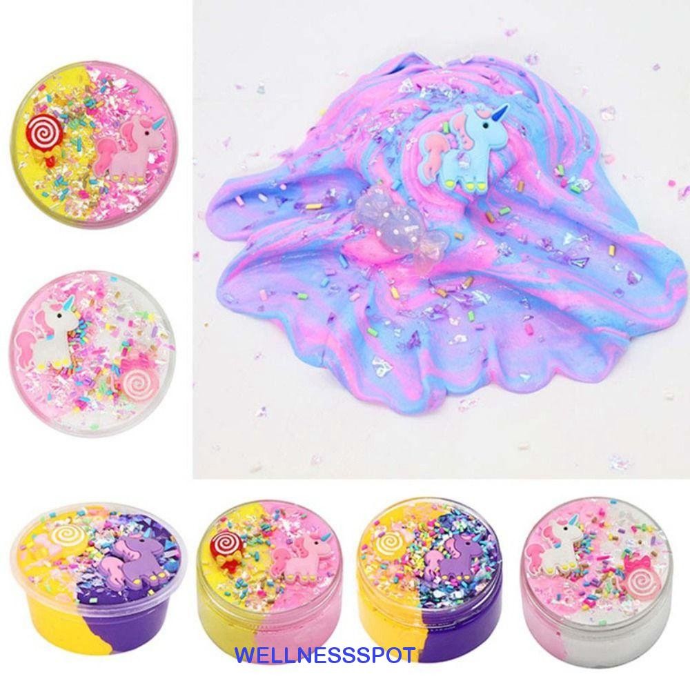 WELLNESSSPOT Unicorn Puff Slime Clay, Rainbow Slime Cute Unicorn, ของเล่นทํามือดินพลาสติก Sand 60ml