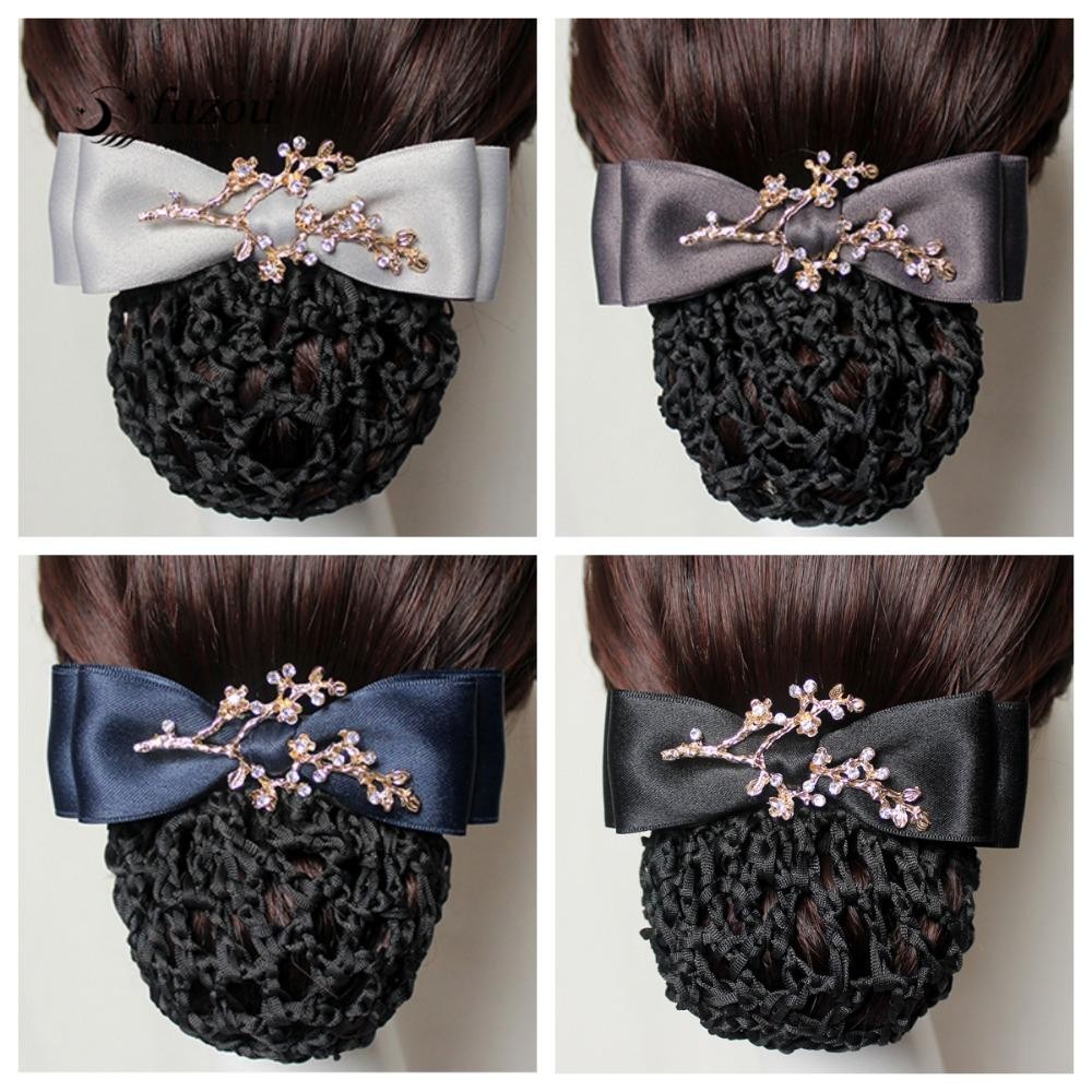 FUZOU เกาหลี Bun Snood, บัลเล่ต์เต้นรํา Hairnet จัดแต่งทรงผม Scrunchie Pack ที่ถอดออกได้โบว์ผม Bun, กิ๊บติดผมผู้หญิงฤดูใบไม้ผลิคลิปซาติน Barrette Hairgrips ฝาครอบสุทธิสํานักงาน Lady