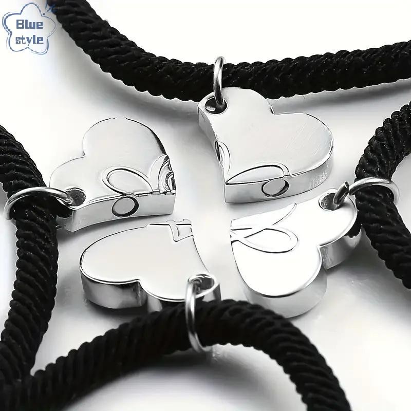 Bluestyle Four-leaf Clover แม่เหล็กที่ดีที่สุดสร้อยข้อมือมิตรภาพสําหรับ 4 ชิ้นผู้หญิงผู้ชายแม่เหล็กหัวใจ Best Friend Forever Good Luck สร้อยข้อมือของขวัญใหม่