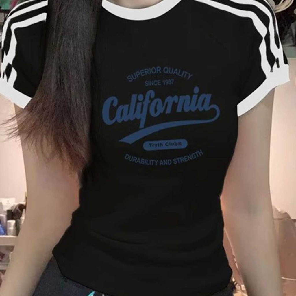 เสื้อยืดลายขวางแฟชั่นผู้หญิง ฤดูร้อน แบบสั้น ผ้านุ่ม
 - รูปที่ 7