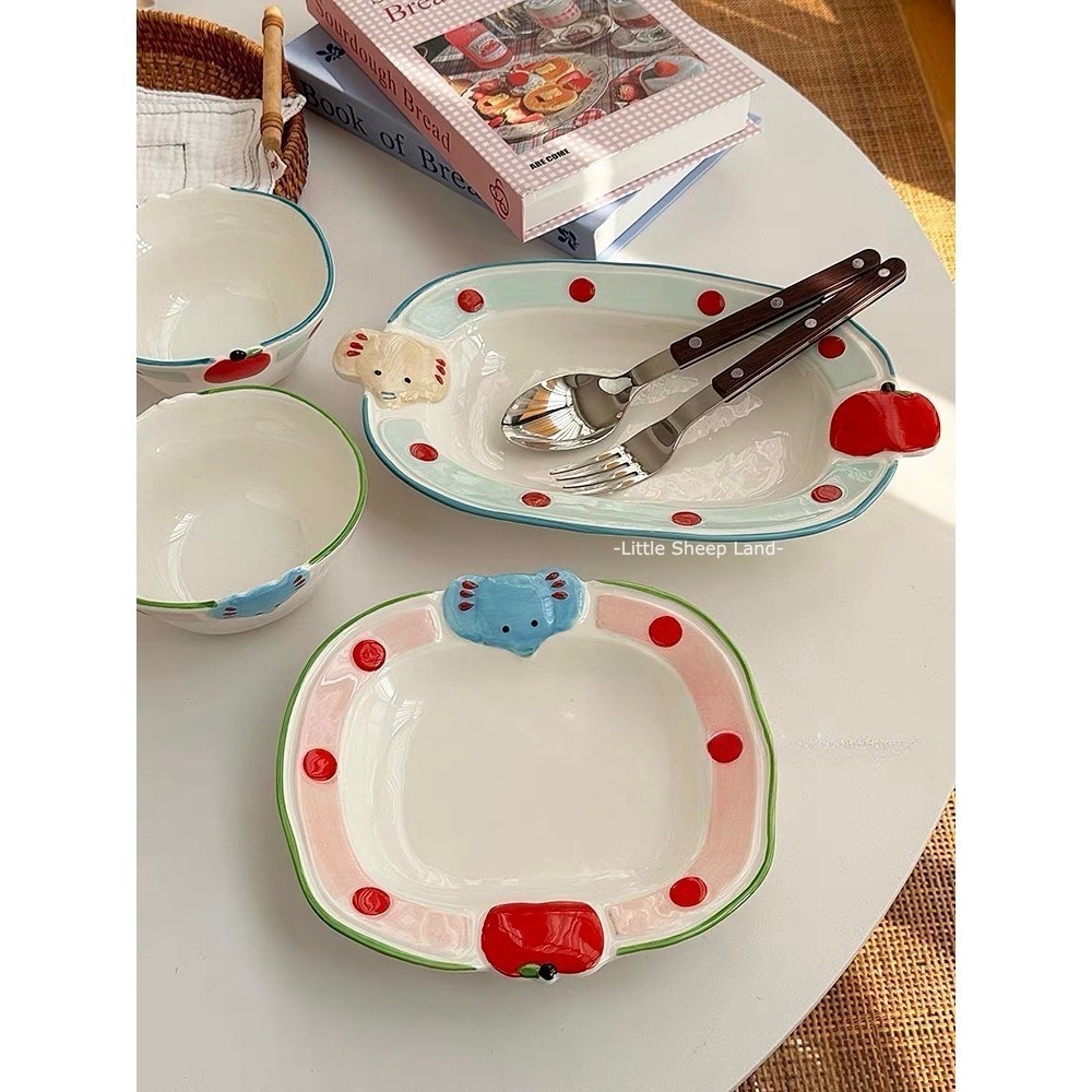 จานเซรามิค จานของหวาน ลายแอปเปิ้ลช้าง3d🍎🐘