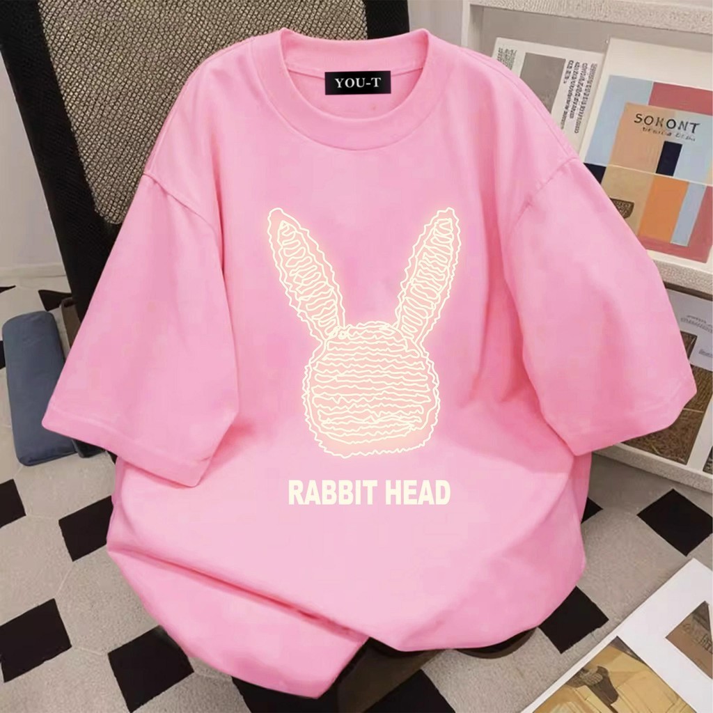 Basi💥 ผู้หญิง เสื้อยืด oversize เกรดพรีเมียม เสื้อคอตตอน100% ไม่หดตัว ใส่สบาย การ์ตูนน่ารัก ลาย "RABBIIT HEAD"