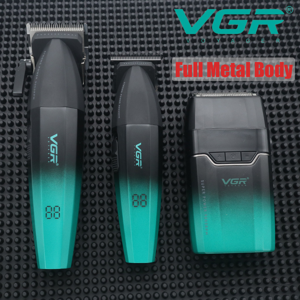 VGR Professional ตัดผมเครื่องชุด DLC ใบมีดโลหะเต็มรูปแบบ 9000RPM ตัดผม Man Barbershop 003 906 308 ราคา ถูกที่สุด ดีลบีเคเค