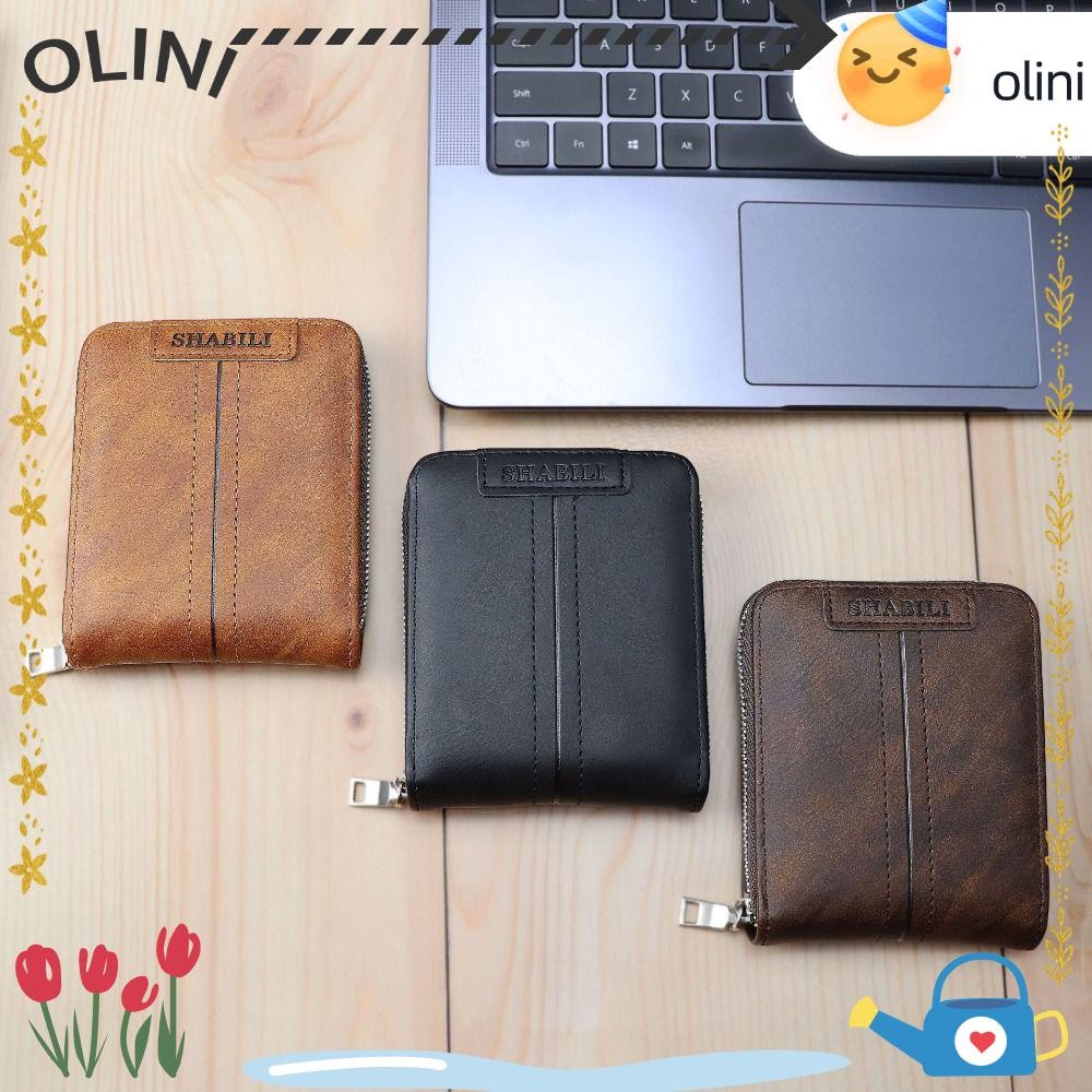 โอลินี กระเป๋าสตางค์ใบสั้นผู้ชาย, ซิปหลายช่องใส่นามบัตร, กระเป๋าใส่เหรียญแบบพับหนัง ปู่ ความจุขนาดใหญ่แฟชั่น