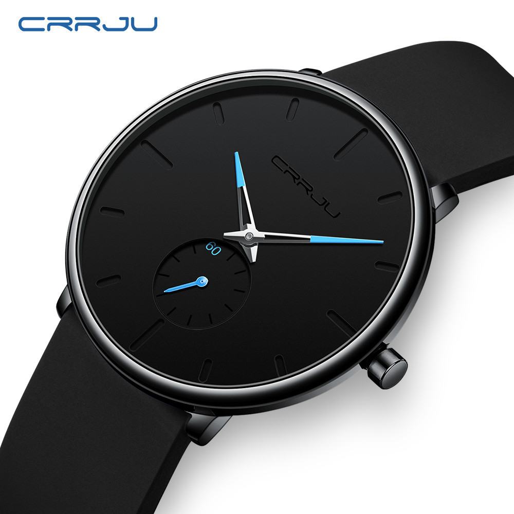 CRRJU New Mens watch แบรนด์เดิมแฟชั่น เรียบง่าย สบาย ๆ และสปอร์ต คุณสมบัติการเคลื่อนไหวของญี่ปุ่นและสายซิลิโคนที่กันน้ํา 2150GX