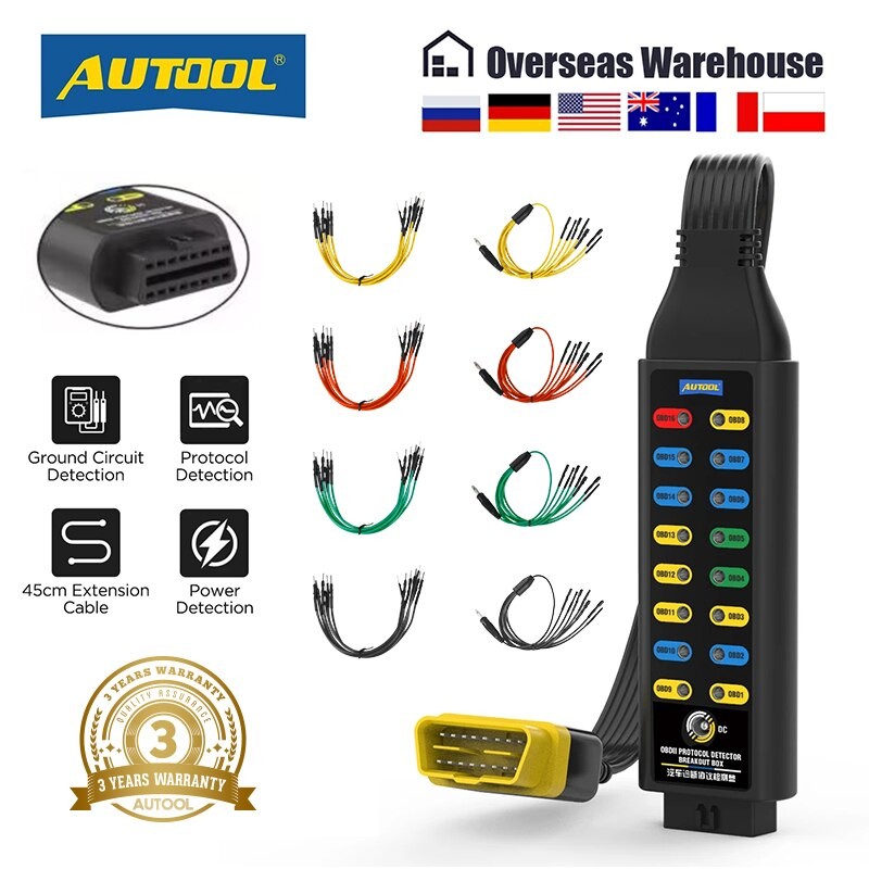 AUTOOL OBD 2 วินิจฉัยยานยนต์ Protocol Detector & Break Out กล่องรถ CAN กล่องทดสอบการวินิจฉัยความผิดพ