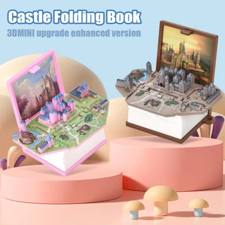 YOUNGSTAR ตลก 3D พับหนังสือพวงกุญแจของขวัญวันเกิดพับพวงกุญแจ 3D Popup ไดโนเสาร์ปราสาทคริสต์มาส Surprise ความวิตกกังวลความเครียดเด็กของเล่นเด็ก V7Z2