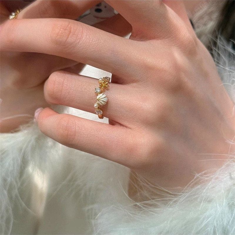 แหวนมุกเคลือบหยดเรขาคณิตโลหะผสมลําลองสําหรับเด็กผู้หญิง - รูปที่ 2