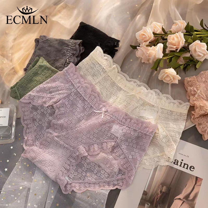 ECMLN กางเกงชั้นในลูกไม้เซ็กซี่สําหรับผู้หญิงผ้าฝ้ายแท้ต้านเชื้อแบคทีเรียเป้าสไตล์ใหม่สบายกึ่งโปร่งใสแสงกางเกงระบายอากาศเสื้อผ้าผู้หญิงที่สง่างาม – โปรปัง