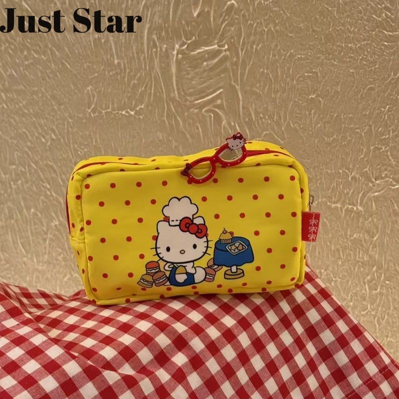 JUSTSTAR กระเป๋าเครื่องสําอาง Hello Kitty น่ารักแบบพกพาความจุขนาดใหญ่กระเป๋าแต่งหน้า