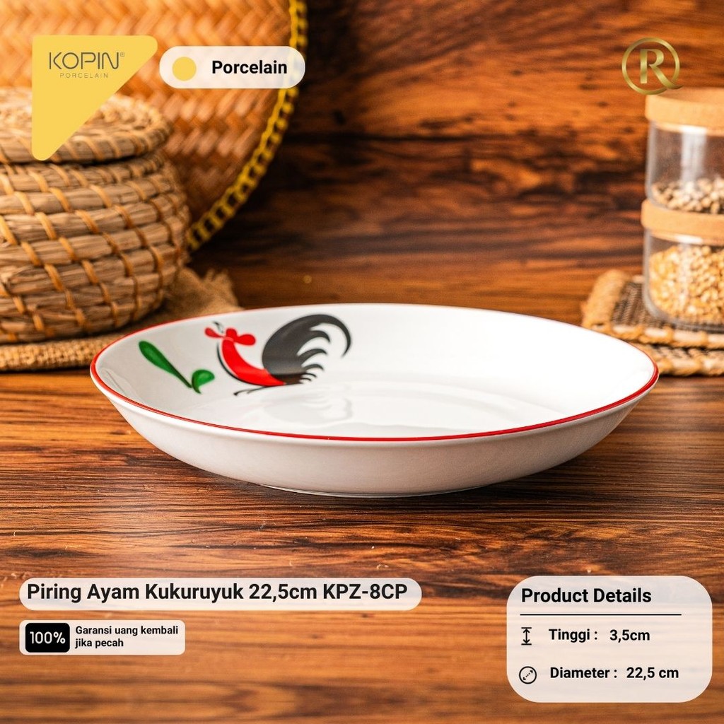 ROSTIA Kukuruyuk Rooster Plate 22.5cm Kopin KPZ-8CP Porcelain Ceramic