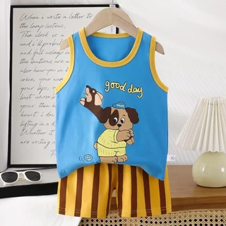 [ชุดเช็ทเสื้อกล้ามเด็ก] เสื้อกล้าม+กางเกงขาสั้น Size73-130 3เดือน-6ปี ผ้าCotton ใส่สบาย ผ้านิ่ม ระบายอากาศ