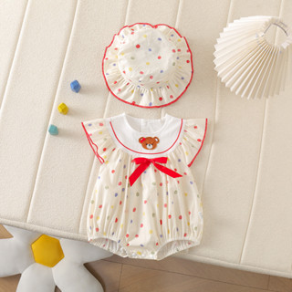 ฤดูร้อนใหม่เสื้อผ้าเด็กเด็กสาวบินแขนบางบอดี้สูทรวมทั้งหมวก0-…