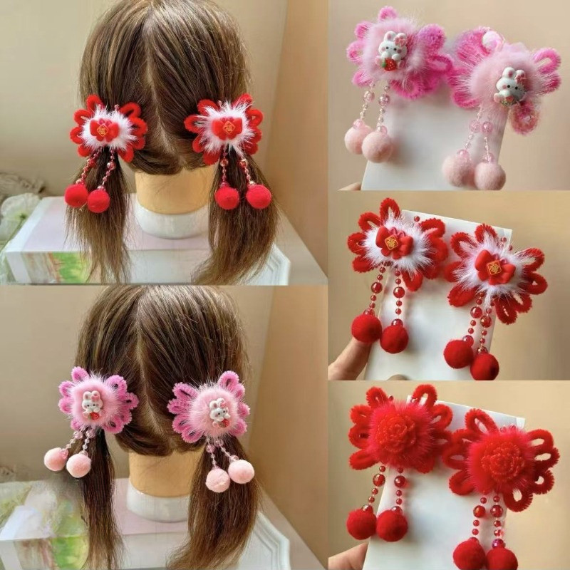 แฟชั่น1ชิ้นปีใหม่สีแดงเด็กเด็กจีนบอล ชม. หูฟัง เครื่องประดับผม