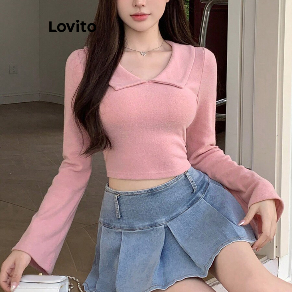 Lovito เสื้อยืด NA สีพื้นน่ารักสำหรับผู้หญิง L110AD032