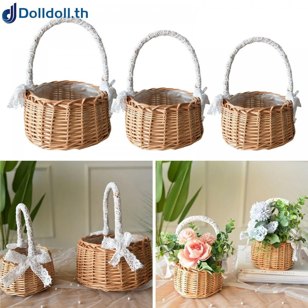[Dolldoll]Storage Basket. Shopping Basket Storage 3 Size Fresh Rattan Gifts Flower Food