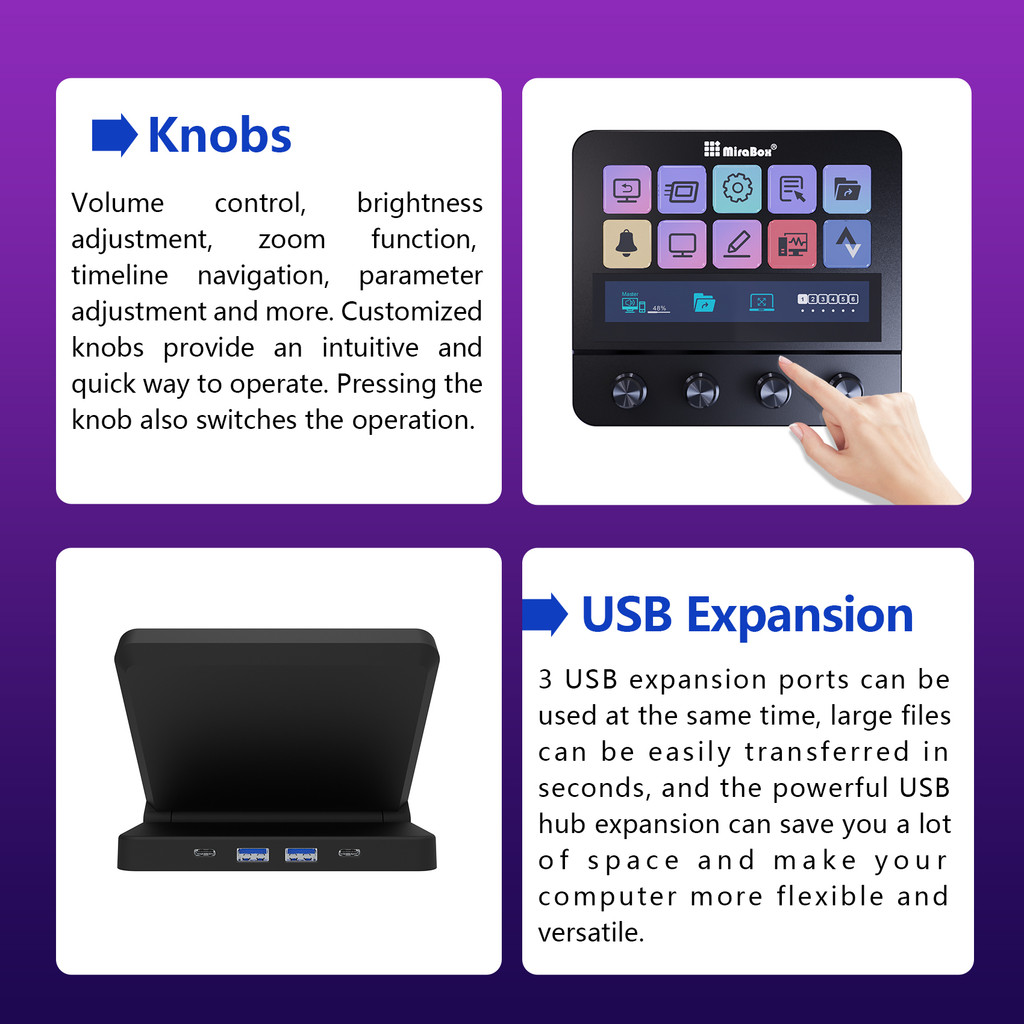 Mbox N4 Stream Deck พร้อมลูกบิด Mirabox StreamDeck ปุ่ม LCD เนื้อหาสด Creation Controller มินิปุ่มกด Custom Stream Dock ของขวัญ