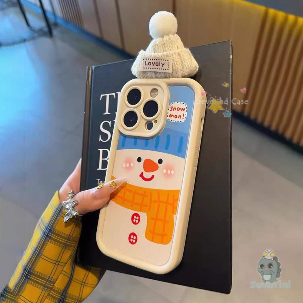 ปลอกสําหรับ iPhone 11 13 14 15 16 12 Pro Max X Xr Xs 8 7 6 Plus Snow Mon Case การ์ตูนน่ารัก Snowman น่ารัก 3D ตุ๊กตาหมวกฤดูหนาวคริสต์มาสเคสโทรศัพท์ Ins ซิลิโคนกันกระแทกป้องกันปกหลัง