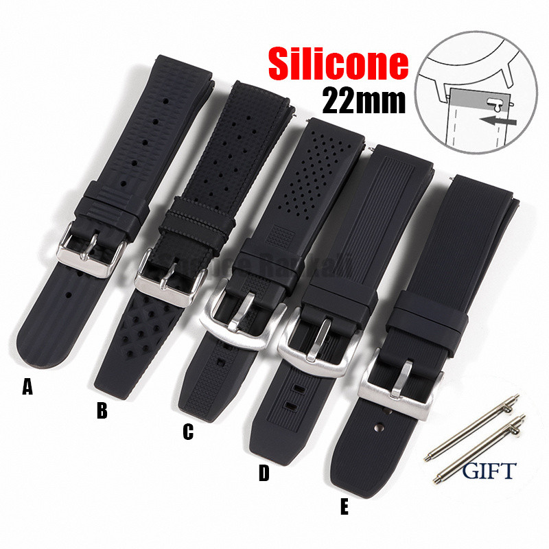 Quick Release สายนาฬิกาซิลิโคน 22 มม. Universal สายยางสีดํานุ่มกันน้ํา Braclet ผู้หญิงผู้ชายดําน้ําสายนาฬิกาอุปกรณ์เสริม