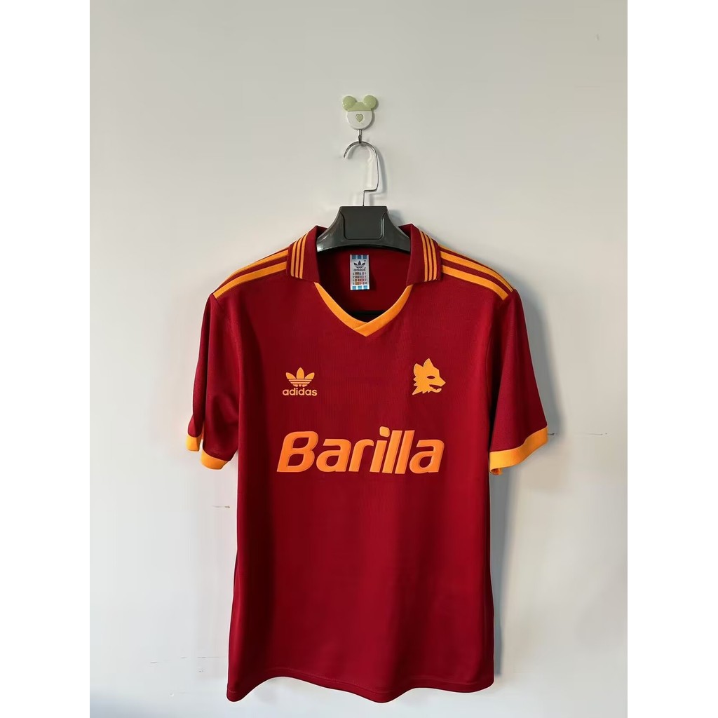 2324 Roma retro สไตล์สีแดงฟุตบอลเสื้อฟุตบอลแขนสั้นรุ่นฟุตบอล S-2XL เครื่องแต่งกายกีฬากลางแจ้ง, ชุดฝึกซ้อมฟุตบอล