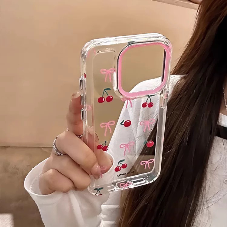 GOOD🔥ตัวเรือนการ์ตูนเชอร์รี่โบว์น่ารักเข้ากันได้กับ เคสไอโฟน 11 16 17 12 13 14 15 Pro Max XR X XS Max 14 7 12 8 Plus เคส