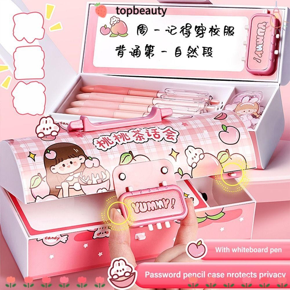 Topbeauty กล่องใส่ปากกา, พร้อมรหัสผ่านล็อคดินสอความจุขนาดใหญ่, กล่องเก็บเครื่องเขียนอเนกประสงค์การ์ตูนอุปกรณ์การเรียน