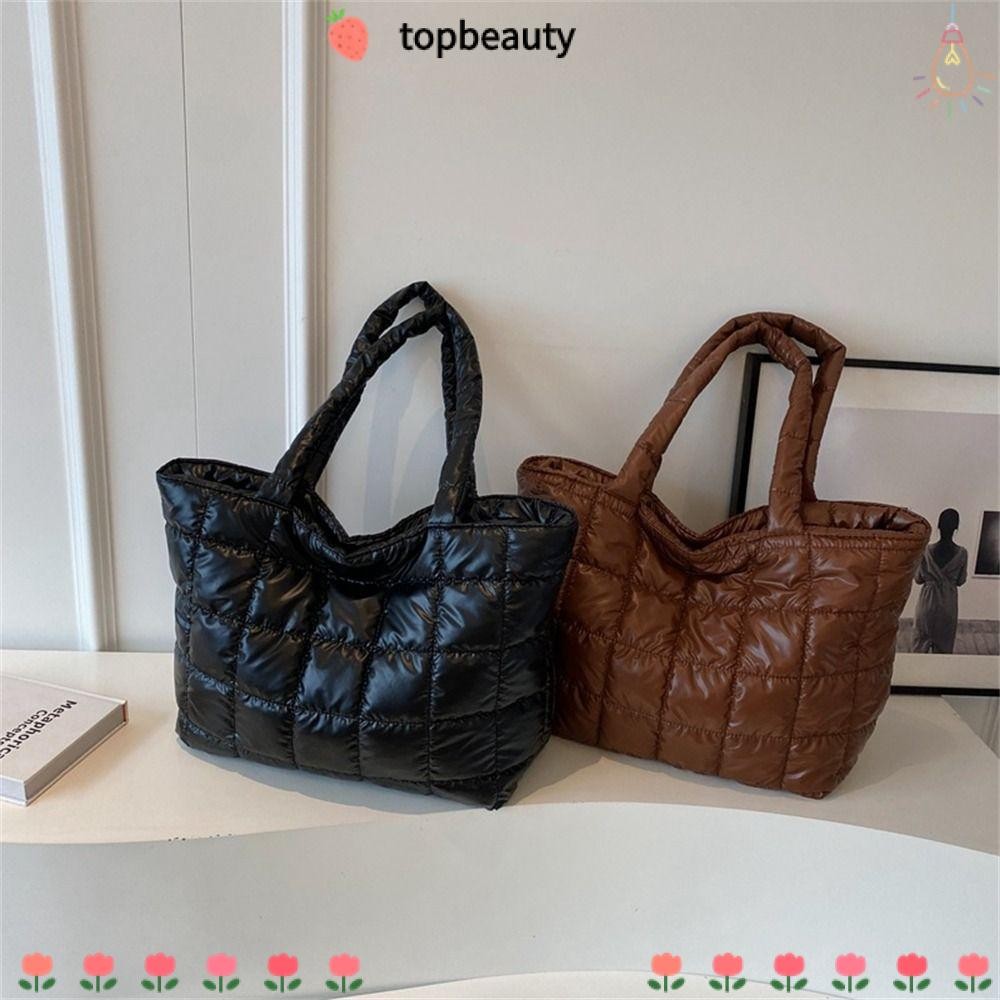 Topbeauty ถุงสิริผ้านวม,สีทึบลงผ้าฝ้ายเบาะกระเป๋าสะพาย,แฟชั่นกระเป๋าช้อปปิ้งความจุขนาดใหญ่ฤดูหนาว