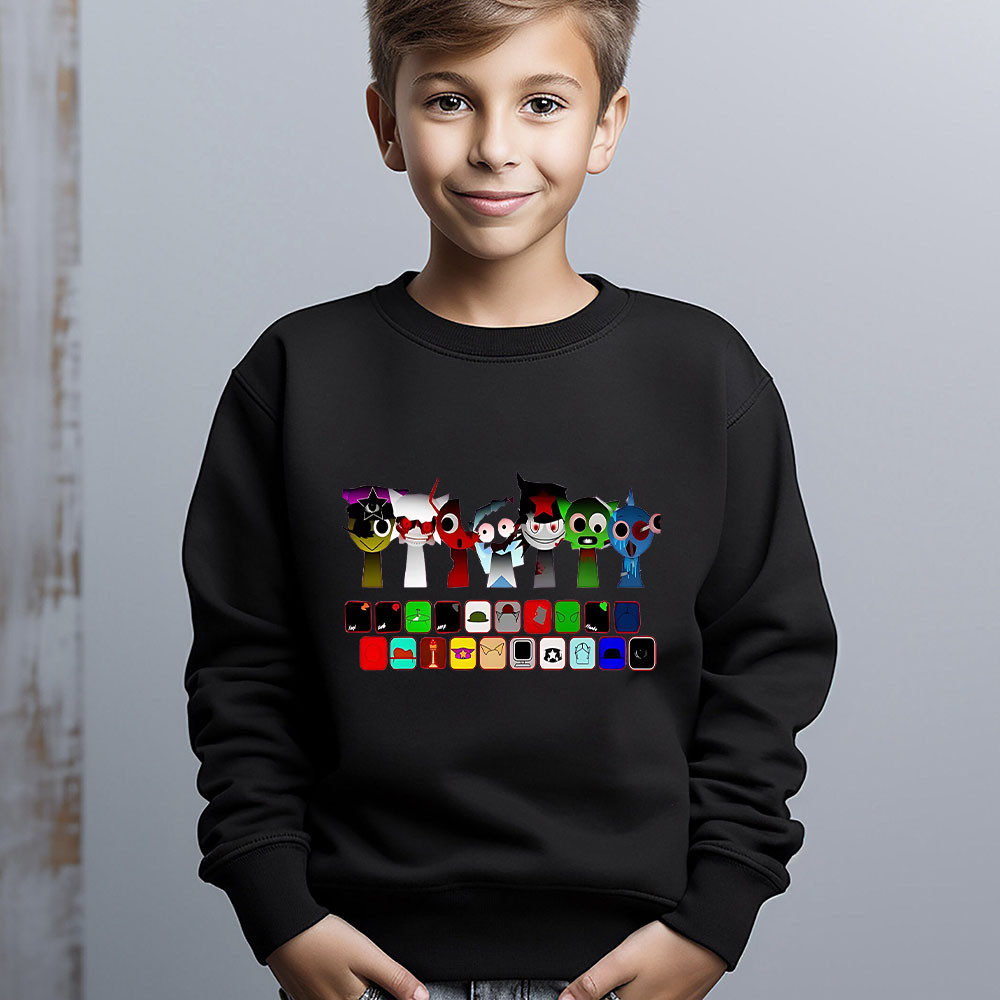 ชายหญิงรอบคอแขนยาวhoodie Incredibox Sprunki Rhythmกล่องการ์ตูนสร้างสรรค์พิมพ์เด็กเสื้อกันหนาว