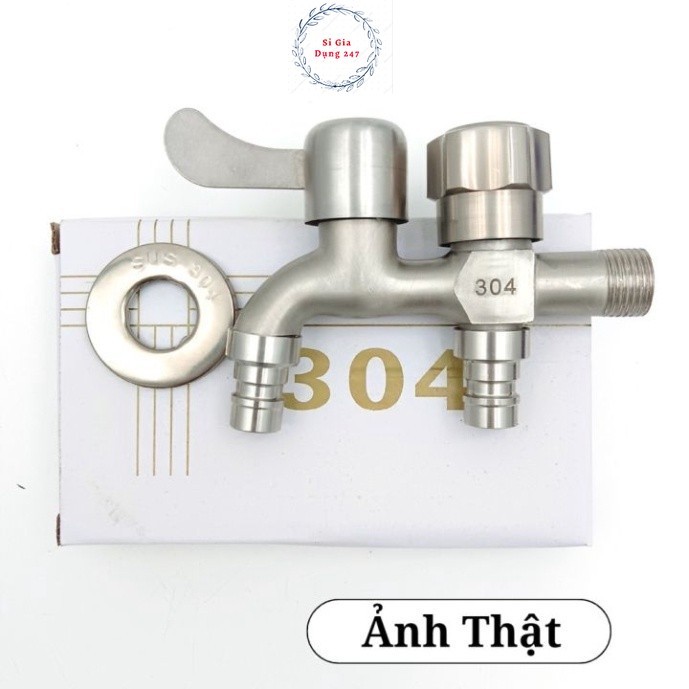 หัวก๊อกน้ํา2ช่องสแตนเลส-ก๊อกน้ํา2วาล์วสแตนเลส304สําหรับเครื่องซักผ้าสะดวก