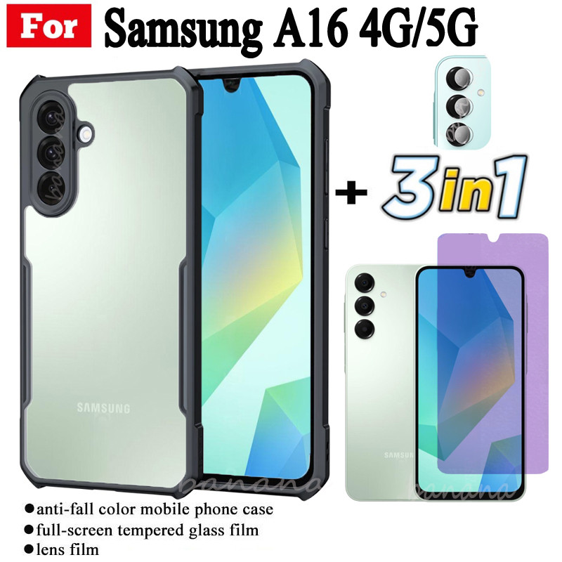 Samsung Galaxy A16 เคสโทรศัพท์กันกระแทกสําหรับ Samsung Galaxy A 16 กระจกนิรภัยป้องกันบลูเรย์และฟิล์ม