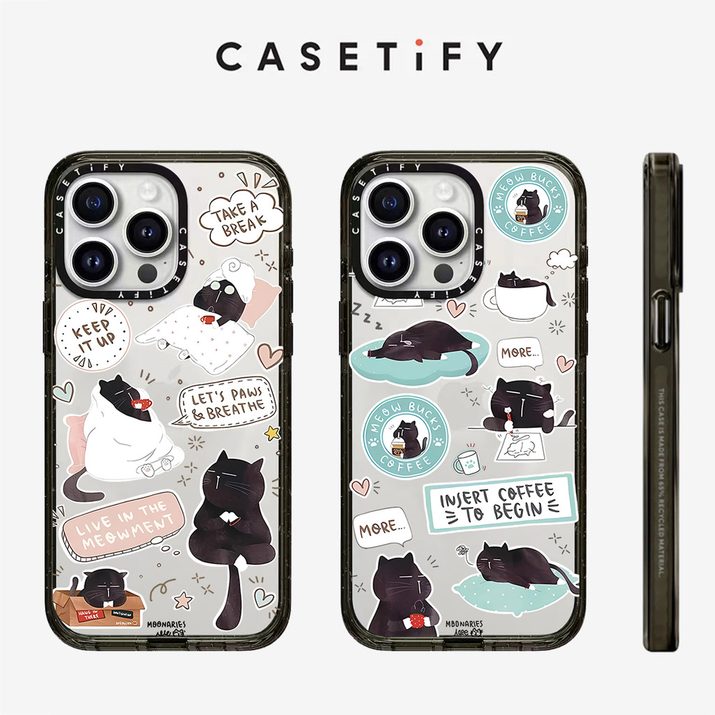 สติกเกอร์แมวดําน้อยน่ารักอะคริลิคป้องกันการตกเคสโทรศัพท์สําหรับ ไอโฟน 16 โปรแม็กซ์ 16มือโปร 15 โปรแม็กซ์ 15 16 14 13 12 11 มือโปร สูงสุด กรณีเต็มแพคเกจดูดซับแรงกระแทกฝ้าฮาร์ดปกหลัง