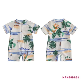 (จัดส่งในกรุงเทพฯ)- ชุดว่ายน้ําเด็กผู้หญิง Shark พิมพ์แขนสั้น Mock คอ Zip Up Rash Guard ชุดว่ายน้ํา