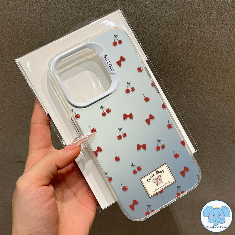 เต็มหน้าจอเล็กเชอร์รี่เข้ากันได้เคสไอโฟน 16 11 15 13 14 12 Pro Max 7 8 16 Plus XR X XS Max โบว์สีแดงน่ารัก TPU นุ่มเคส