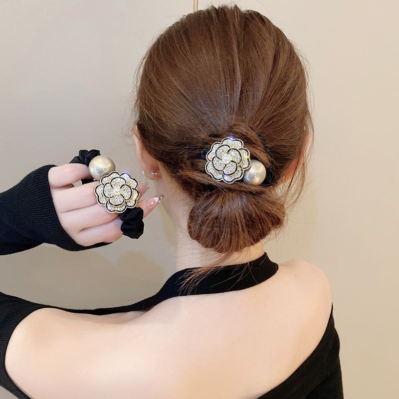 สไตล์เกาหลีสไตล์ใหม่กระพริบเพชรดอกไม้ Scrunchy ผม Tie สูง-มูลค่าสาวแฟชั่น Pearl Ball เชือกผมแถบคาดศีรษะ