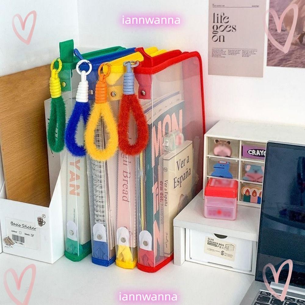Iannwana Storage Organizer Bag, กระเป๋าถือนักเรียนความจุสูง A4 Zipper File Bag, PP Transparent File 