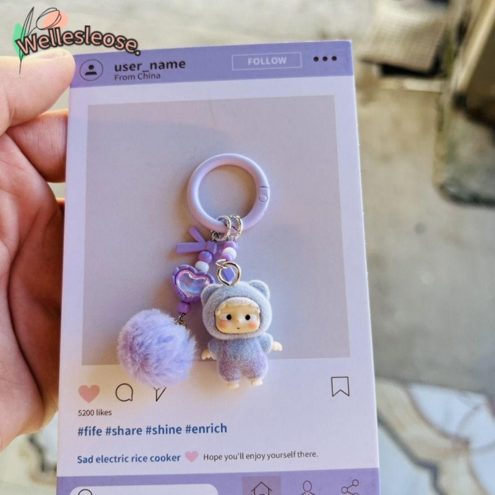 Welle Heyone Ozai พวงกุญแจ, การ์ตูน POPBEANS จี้กระเป๋า, ตุ๊กตา Flocking Overalls กุญแจรถแหวนของขวัญ