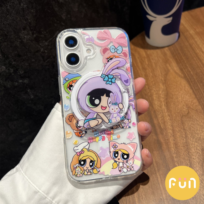 การ์ตูน ดิสนีย์ ที่ พาวเวอร์พัฟ สาวผู้ถือยืนชาร์จไร้สายโทรศัพท์มือถือกรณีเข้ากันได้สําหรับ ไอโฟน 16 15 บวก 14 13 12 มือโปร สูงสุด 11อะคริลิแม่เหล็กกันกระแทกมือถ - รูปที่ 5