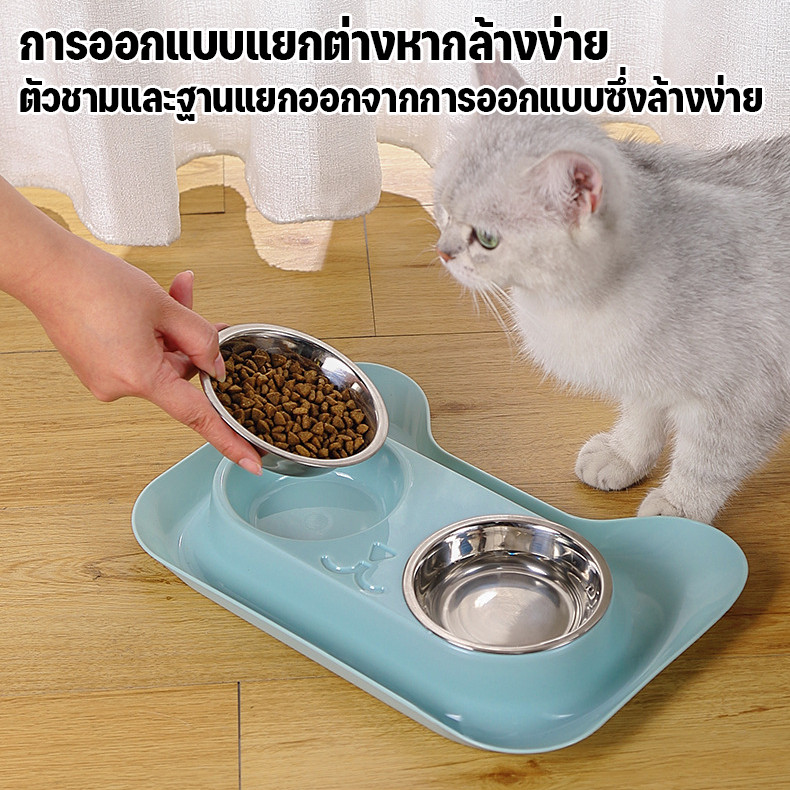 ชามอาหารแมว ชาม2หลุม ชามสัตว์เลี้ยง ชามอาหารกันมด ถอดออกได้ สแตนเลส หมา แมว ราคา ถูกที่สุด ดีลบีเคเค แกลเลอรีภาพที่ 3