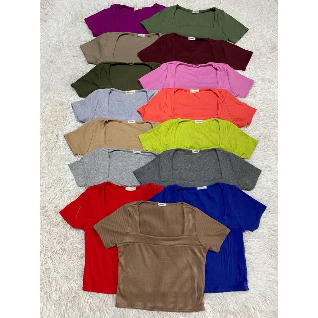 เสื้อครอปคอเหลี่ยม ผ้าร่อง อก30-35" งานเอวลอย เหมาะสำหรับสาวไซส์Sต้นๆ KIT038
