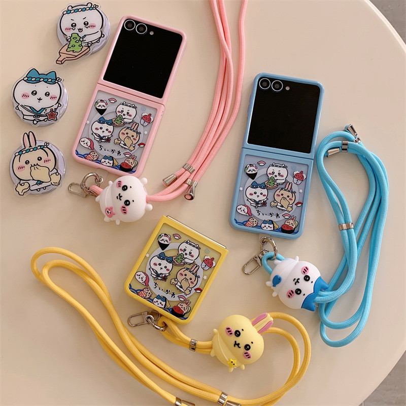 สําหรับ Samsung Galaxy Z Flip 7 FE 5 6 กรณีการ์ตูน Jiyikawa Magnetic Bracket สร้อยคอ crossbody สายคล