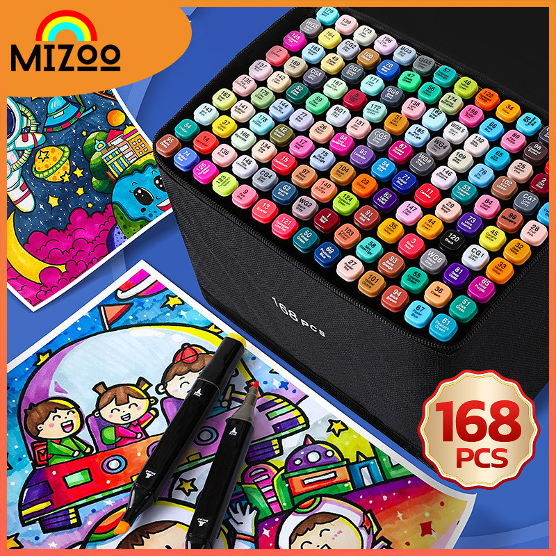 Mizoo ปากกามาร์คเกอร์ 2 หัว ปากกาเมจิก ปากกาวาดภาพ Marker Pen สำหรับวาดภาพ  เขียน ฯลฯ