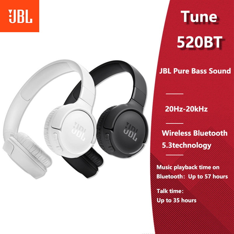JBL Tune 520BT หูฟังไร้สายบลูทูธชายและหญิงของแท้ 100% ชุดหูฟังกีฬาความอดทนยาวนาน หูฟังเพลงพร้อมไมโครโฟน